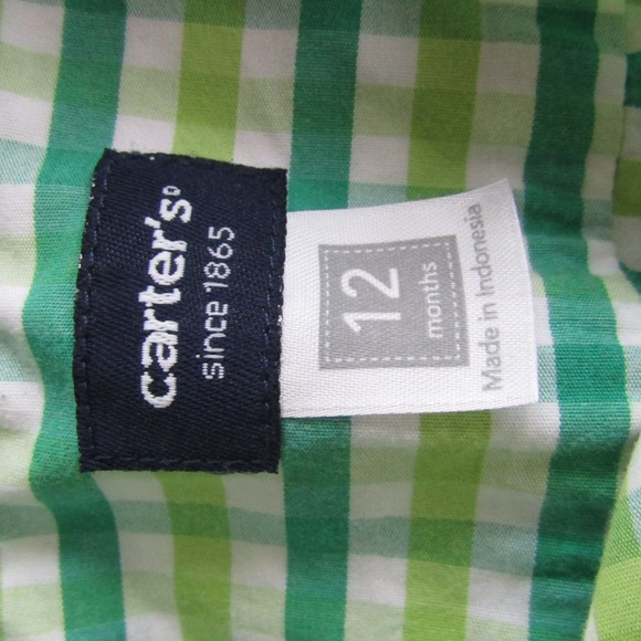 Carter's 12 month Button Down Green And White - Picture 2 of 6